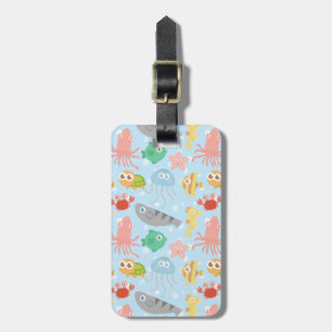 Étiquette À Bagage Motif d'animaux sous-marins mignons et colorés