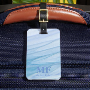 Étiquette À Bagage Motif d'aquarelle bleu Abstrait moderne - Monogram