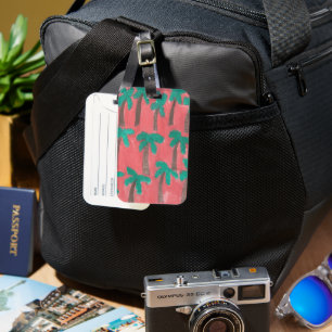 Étiquette À Bagage Motif d'arbre à palmes à l'aquarelle