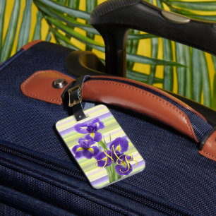 Étiquette À Bagage Motif d'art à rayures aquarelles d'iris violet per