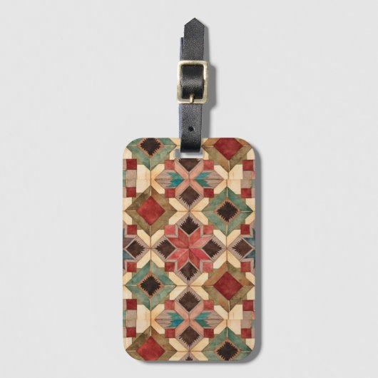 Étiquette À Bagage motif d'art de bloc de patchwork géométrique vinta (Devant Vertical)