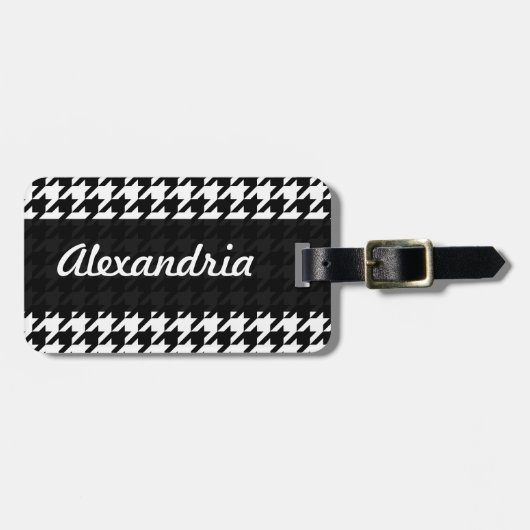 Étiquette À Bagage Motif d'art décoratif noir blanc Houndstooth (Devant horizontal)