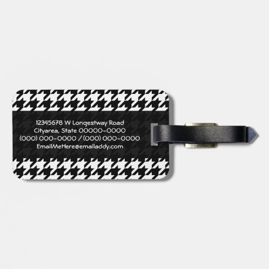 Étiquette À Bagage Motif d'art décoratif noir blanc Houndstooth (Dos horizontal)