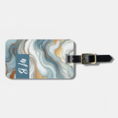 Étiquette À Bagage Motif d'art en marbre gris bleu turquoise (Devant horizontal)