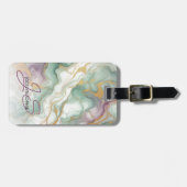 Étiquette À Bagage Motif d'art en marbre rouge Mauve rose vert or (Devant horizontal)