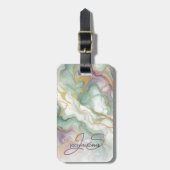 Étiquette À Bagage Motif d'art en marbre rouge Mauve rose vert or (Devant Vertical)