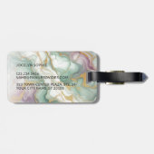 Étiquette À Bagage Motif d'art en marbre rouge Mauve rose vert or (Dos horizontal)