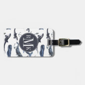 Étiquette À Bagage Motif de baleine et d'Ancre d'aquarelle (Devant horizontal)