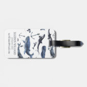 Étiquette À Bagage Motif de baleine et d'Ancre d'aquarelle (Dos horizontal)