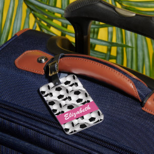 Étiquette À Bagage Motif de balle de football personnalisé rose