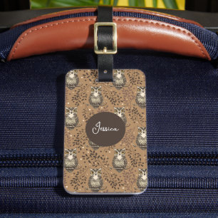 Étiquette À Bagage Motif de bois illustré de Chouette Brown