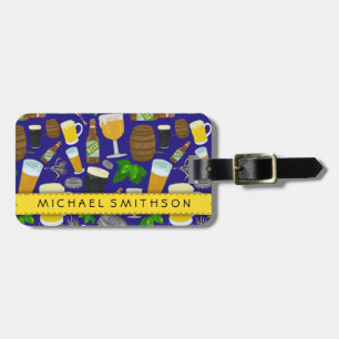 Étiquette À Bagage Motif de bouteilles de verre de bière et d'orge