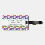 Étiquette À Bagage Motif de cactus de fleur sauvage d'aquarelle (Dos horizontal)