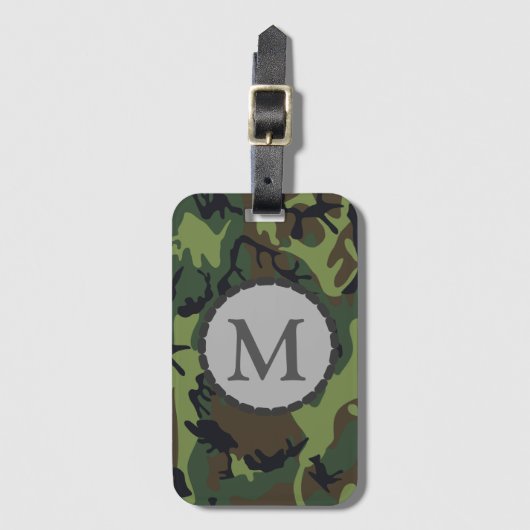 Étiquette À Bagage Motif de camouflage vert classique monogrammé (Devant Vertical)