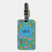 Étiquette À Bagage Motif De Chats, Chats Mignons, Kitty, Monogramme (Devant Vertical)