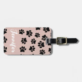Étiquette À Bagage Motif de chien noir sur or Rose (Devant horizontal)