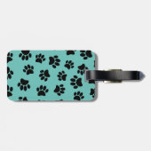 Étiquette À Bagage Motif de chien noir sur Turquoise (Dos horizontal)