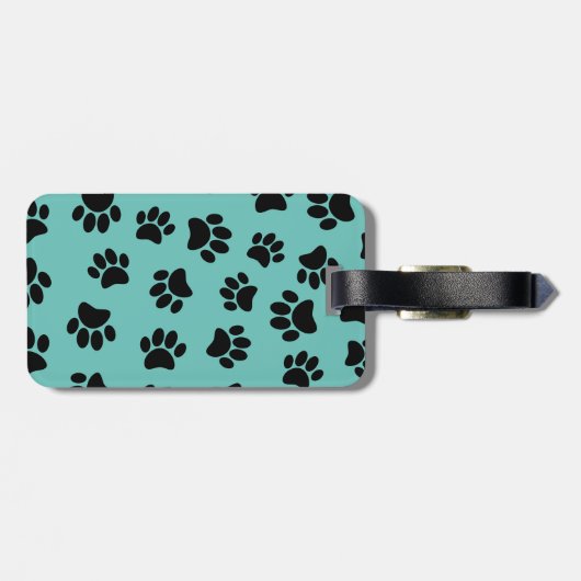 Étiquette À Bagage Motif de chien noir sur Turquoise (Dos horizontal)