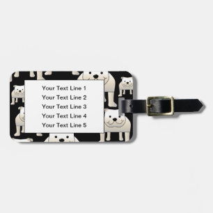 Étiquette À Bagage Motif de chiens. Bouledogues blancs sur le noir