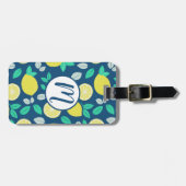 Étiquette À Bagage Motif de citron d'été en bleu marine (Devant horizontal)
