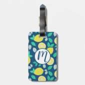 Étiquette À Bagage Motif de citron d'été en bleu marine (Dos Vertical)