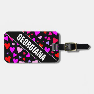 Étiquette À Bagage Motif de coeur amusant rouge, rose, violet et mage