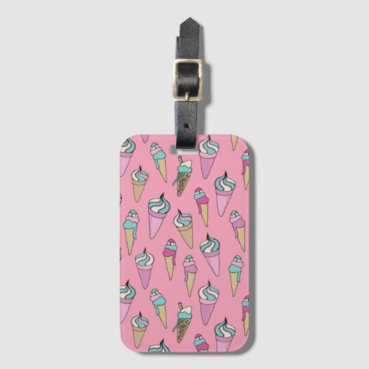 Étiquette À Bagage Motif de cône de glace rose (Devant Vertical)