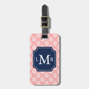 Étiquette À Bagage Motif de corail mignon et monogramme bleu