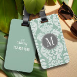 Étiquette À Bagage Motif de Damas de la menthe et gris Monogramme per<br><div class="desc">Voyagez dans le style et ajoutez vos monogrammes à ces damas à fleurs tendance et féminine aux couleurs populaires. Le damas a un aspect de tableau noir fantaisiste.</div>