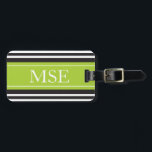 Étiquette À Bagage Motif de  de rayures noires de monogramme personna<br><div class="desc">Motif rayé noir et blanc personnalisé avec Monogramme ou Initiales personnalisées sur l'avant et détails d'adresse sur le dos pour les étiquettes de bagages de sac de voyage. Cliquez sur le bouton "Personnaliser" pour personnaliser votre cadeau et ajouter vos propres initiales au recto et l'adresse au verso. Choisissez votre propre...</div>