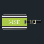 Étiquette À Bagage Motif de  de rayures noires de monogramme personna<br><div class="desc">Motif rayé noir et blanc personnalisé avec Monogramme ou Initiales personnalisées sur l'avant et détails d'adresse sur le dos pour les étiquettes de bagages de sac de voyage. Cliquez sur le bouton "Personnaliser" pour personnaliser votre cadeau et ajouter vos propres initiales au recto et l'adresse au verso. Choisissez votre propre...</div>