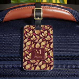 Étiquette À Bagage Motif de feuilles d'automne pailleté or marron rou