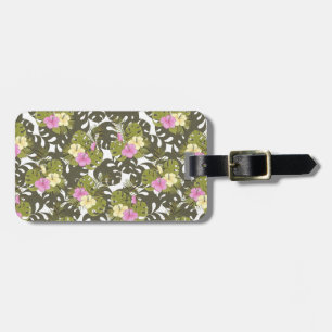 Étiquette À Bagage Motif de feuilles de jungle tropicale et d'hibiscu