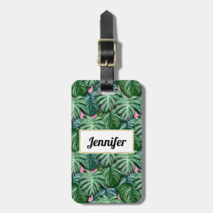 Étiquette À Bagage Motif de feuilles tropicales vertes exotiques