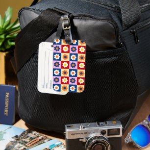 Étiquette À Bagage Motif de fleurs colorées rétro mignon 