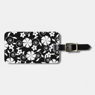 Étiquette À Bagage Motif de fleurs en spirale noir et blanc mignon