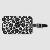 Étiquette À Bagage Motif de fleurs - noir et blanc (Devant Horizontal)