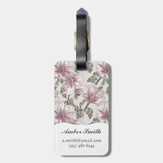 Étiquette À Bagage Motif de fleurs rose amorti de ketmie (Dos Vertical)