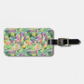 Étiquette À Bagage Motif de floraison exotique de cactus d'aquarelle (Devant horizontal)