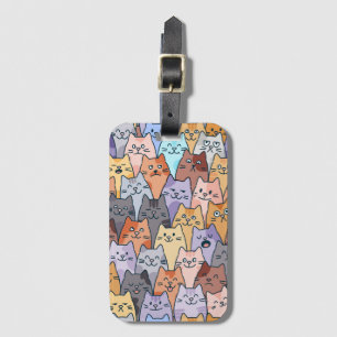 Étiquette À Bagage Motif de foule de chats mignons et colorés avec vi