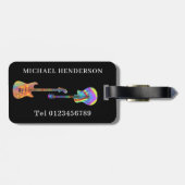 Étiquette À Bagage Motif de guitare funky sur Monogramme noir (Dos horizontal)