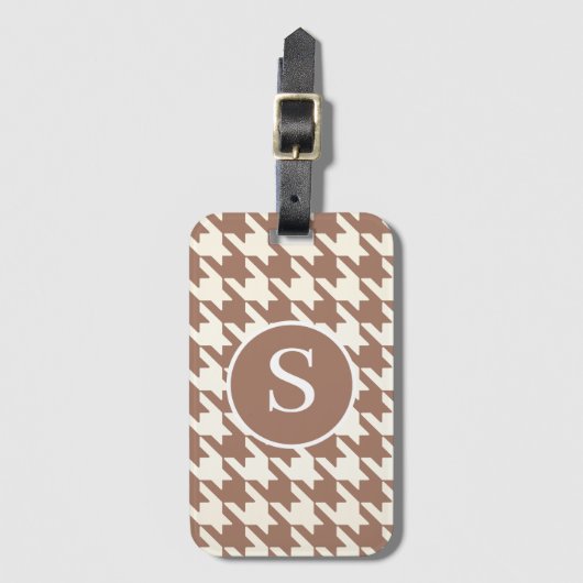 Étiquette À Bagage Motif de Houndstooth Mocha Mousse et blanc (Devant Vertical)