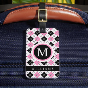 Étiquette À Bagage Motif de Jacquard blanc rose À damiers