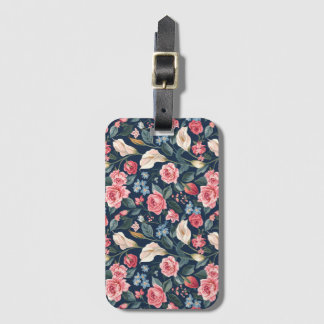 Étiquette À Bagage Motif de jardin floral bleu marine romantique
