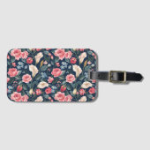 Étiquette À Bagage Motif de jardin floral bleu marine romantique (Devant Horizontal)