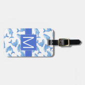 Étiquette À Bagage Motif de la baleine bleue Watercolor (Devant horizontal)