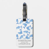 Étiquette À Bagage Motif de la baleine bleue Watercolor (Dos Vertical)