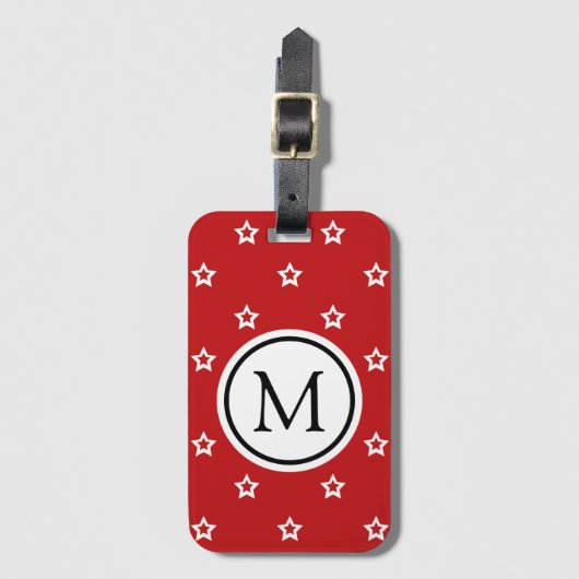 Étiquette À Bagage Motif de l'étoile blanche sur le Monogramme rouge (Devant Vertical)
