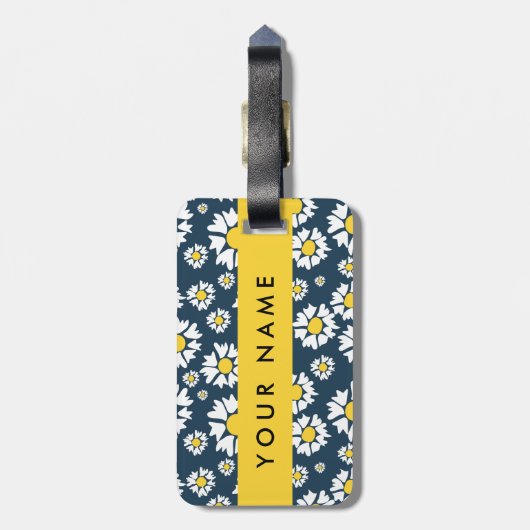 Étiquette À Bagage Motif de marguerite, marguerites blanches, Votre n (Dos Vertical)