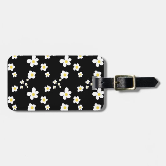 Étiquette À Bagage Motif de marguerite tendance noir jaune blanc, mod (Devant horizontal)